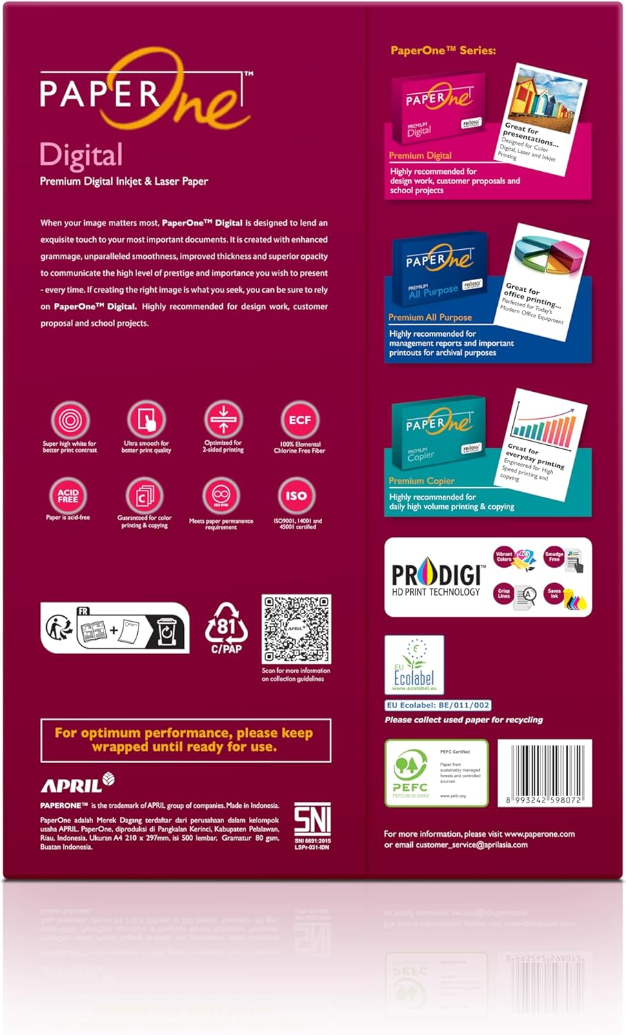 Papīrs A4 Paper One, Digital 80gm2 500lpp - Image 2